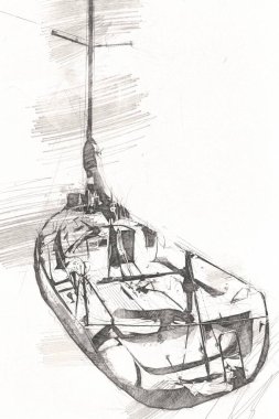 Yelkenli tekneler marina sanat illüstrasyonuna yerleştirildi.