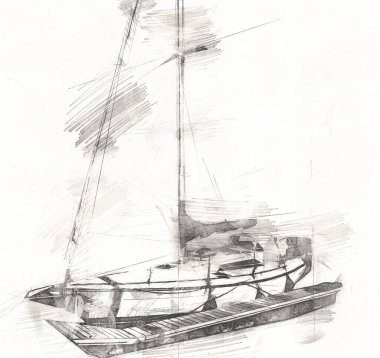 Yelkenli tekneler marina sanat illüstrasyonuna yerleştirildi.