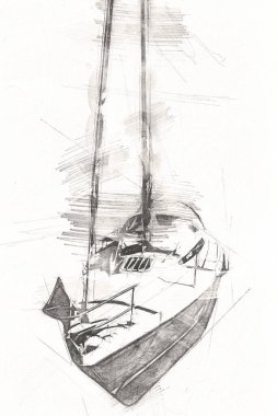 Yelkenli tekneler marina sanat illüstrasyonuna yerleştirildi.