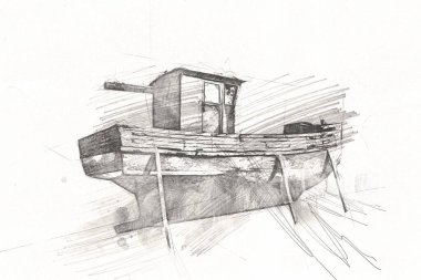 Yelkenli tekneler marina sanat illüstrasyonuna yerleştirildi.