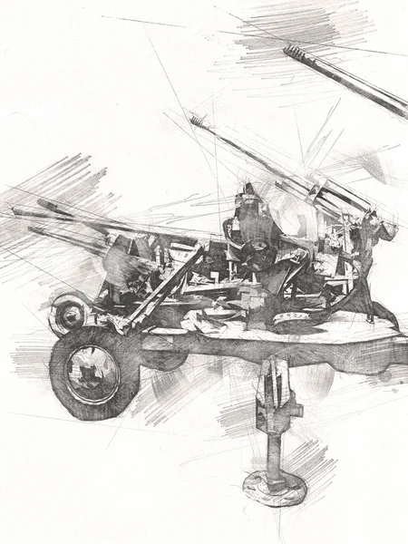 Αντιαεροπορικό Όπλο Τέχνη Εικονογράφηση Στρατιωτικό Σχέδιο Σκίτσο — Φωτογραφία Αρχείου