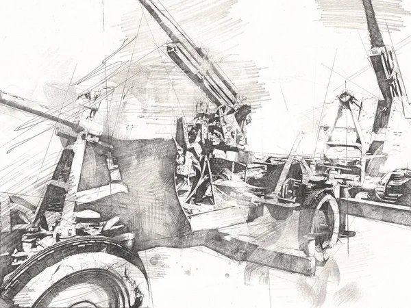 Dibujo Dibujo Militar Ilustración Pistola Antiaérea — Foto de Stock