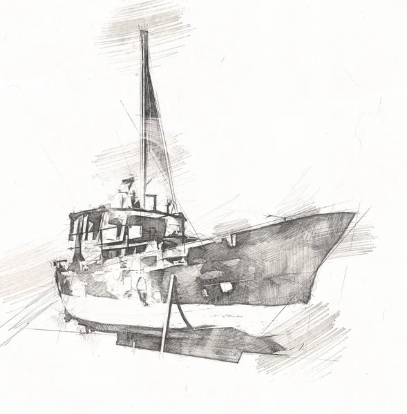 停泊在码头的帆船展示复古艺术 — 图库照片