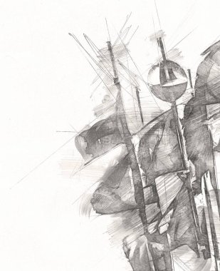 Rüzgarda dalgalanan renkli deniz yelkenli bayrakları sanat eseri çizimleri