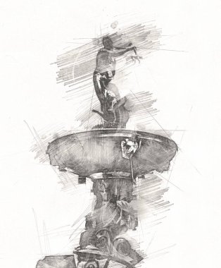 Polonya 'daki Gdansk şehrinin mimarisinin güzel bir görüntüsünün suluboya çizimi veya çizimi