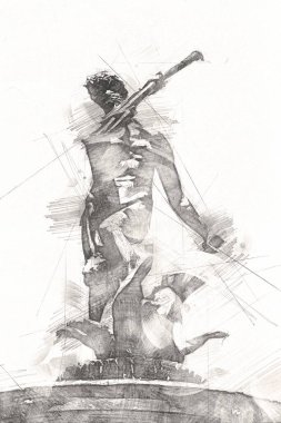 Polonya 'daki Gdansk şehrinin mimarisinin güzel bir görüntüsünün suluboya çizimi veya çizimi