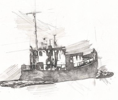 Yelkenli tekneler rıhtıma, liman sanatı illüstrasyonları klasik