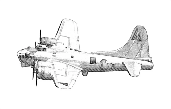 Stary Myśliwiec Samolot Odizolowany Białym Tle Sztuka Vintage Retro Ilustracja — Zdjęcie stockowe