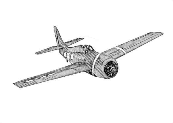Stary Myśliwiec Samolot Odizolowany Białym Tle Sztuka Vintage Retro Ilustracja — Zdjęcie stockowe