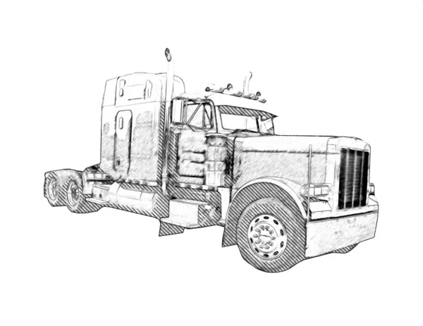American Truck Ilustración Color Arte Aislado Vintage Retro — Foto de Stock