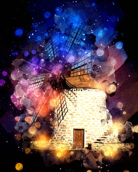 windmill old retro vintage drawing illustration art