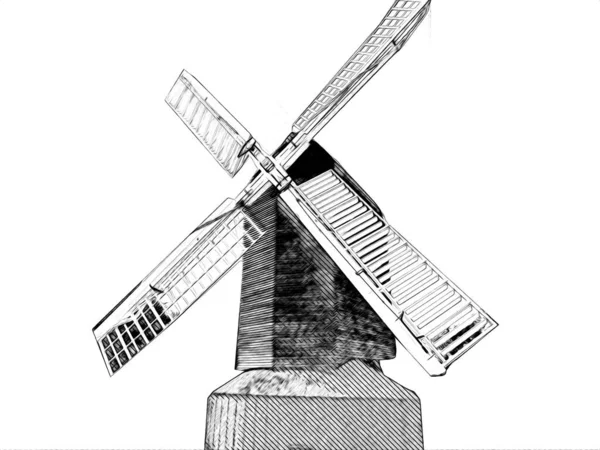 Windmolen Oude Retro Vintage Tekening Illustratie Kunst — Stockfoto