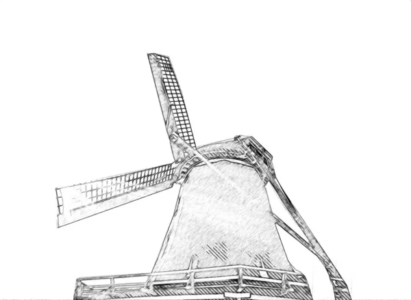 Windmolen Oude Retro Vintage Tekening Illustratie Kunst — Stockfoto