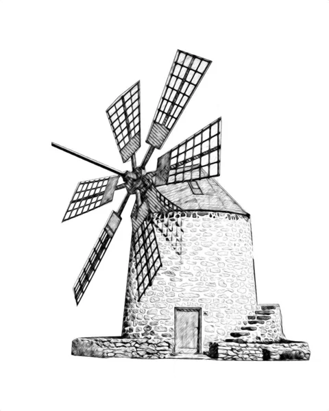 Windmill Old Retro Vintage Drawing Illustration Art — Stock Photo, Image