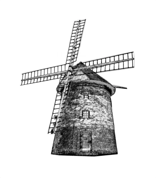 Moulin Vent Ancien Rétro Dessin Vintage Illustration Art — Photo