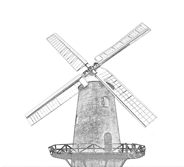 Windmolen Oude Retro Vintage Tekening Illustratie Kunst — Stockfoto