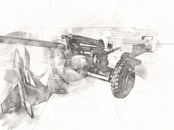戦場の大砲軍のイラストドローイングスケッチ — ストック写真