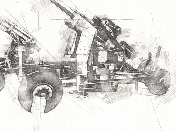 Πεδίο Μάχης Κανόνι Στρατιωτική Τέχνη Εικονογράφηση Σκίτσο — Φωτογραφία Αρχείου