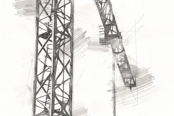 Building construction site with scaffolding vintage art illustration drawing sketch