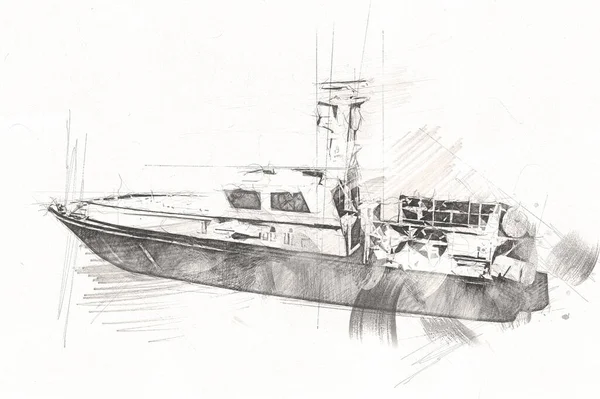Vitorlás Hajók Mólón Kikötő Művészet Illusztráció Szüret Retelés Retro — Stock Fotó