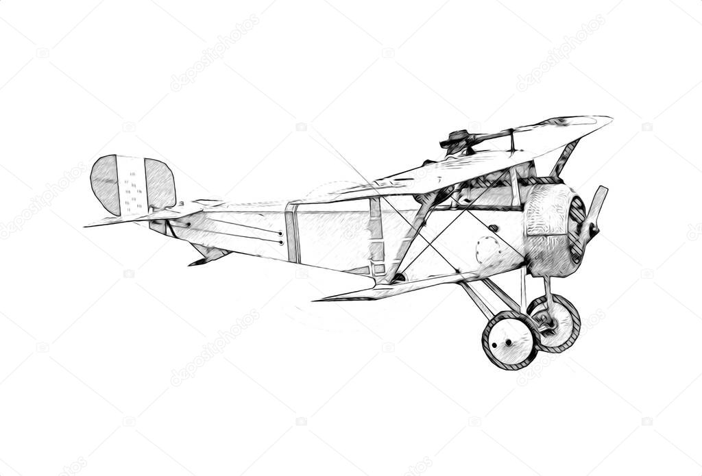 old fighter plane isolated on white background art vintage retro illustration