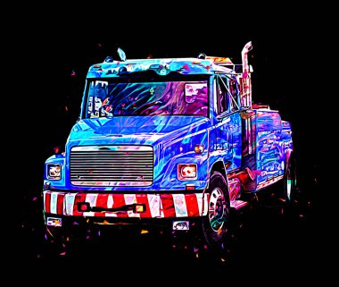 Amerikan kamyon illüstrasyon rengi izole edilmiş eski sanat eseri