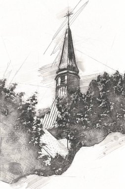 Kolobrzeg eski şehir, belediye binası, poland resim çizimi