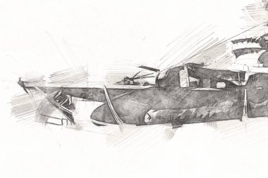 Savaş gemisi deniz illüstrasyonu antika sanat eseri çizimi