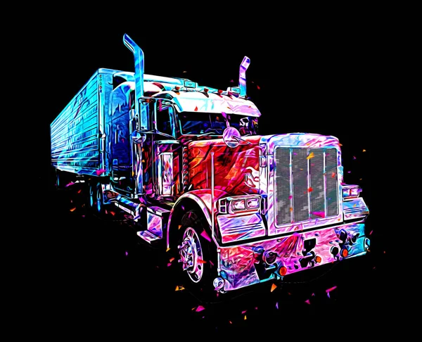 Американська Вантажівка Ілюстрований Колір Арт Вінтажний Ретро — стокове фото