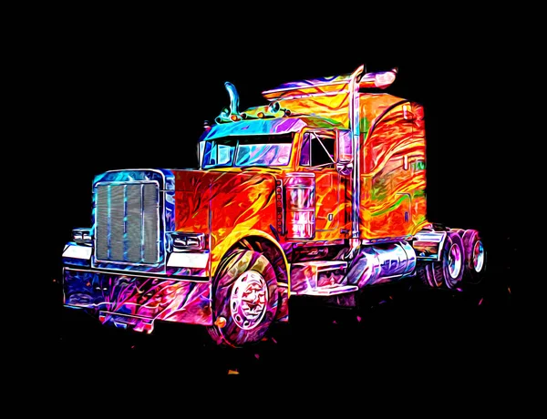 American Truck Ilustración Color Arte Aislado Vintage Retro —  Fotos de Stock