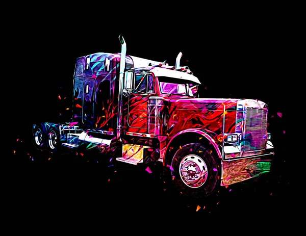 American Truck Ilustración Color Arte Aislado Vintage Retro — Foto de Stock