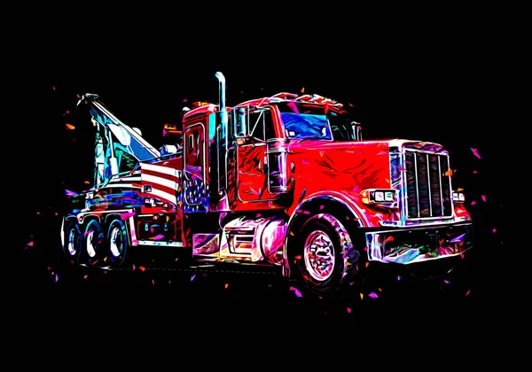 Αμερικανική Φορτηγό Εικονογράφηση Χρώμα Απομονωμένη Τέχνη Ρετρό — Φωτογραφία Αρχείου