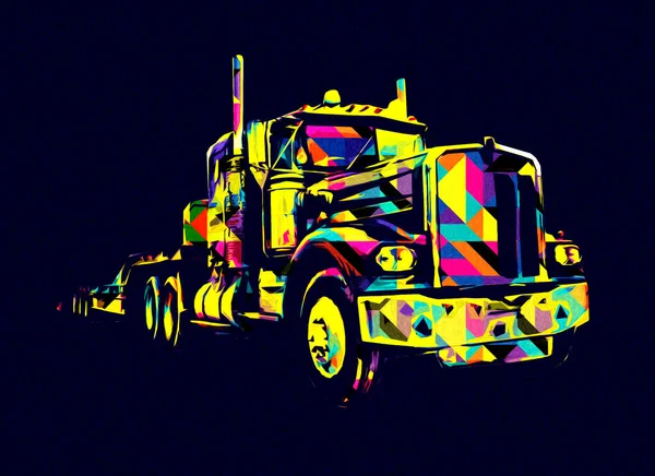 Americký Truck Ilustrace Barva Izolované Umění Vintage Retro — Stock fotografie