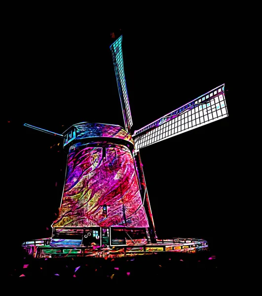 Windmühle Alten Retro Jahrgang Zeichnung Illustration Kunst — Stockfoto