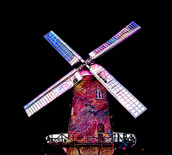 Windmill Old Retro Vintage Drawing Illustration Art — Stock Photo, Image