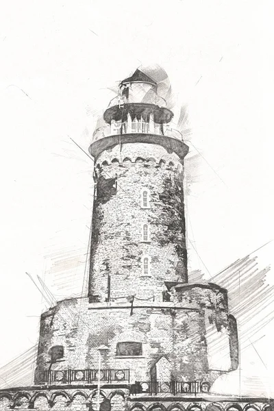 Hand Getekend Aquarel Vuurtoren Illustratie Kunst Vintage Tekening Schets — Stockfoto