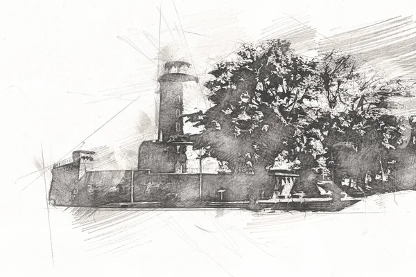 Ручной Рисунок Акварельного Маяка — стоковое фото