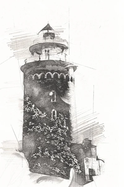 Hand Getekend Aquarel Vuurtoren Illustratie Kunst Vintage Tekening Schets — Stockfoto