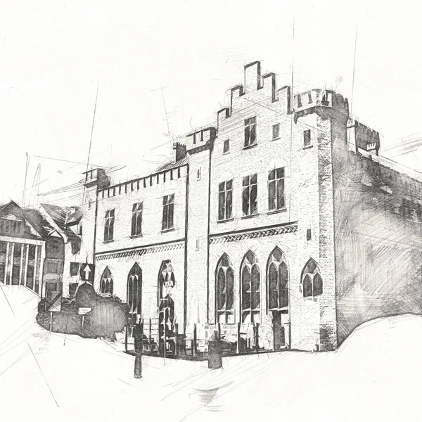 Kolobrzeg Vieille Ville Mairie Pologne Illustration Dessin Croquis — Photo