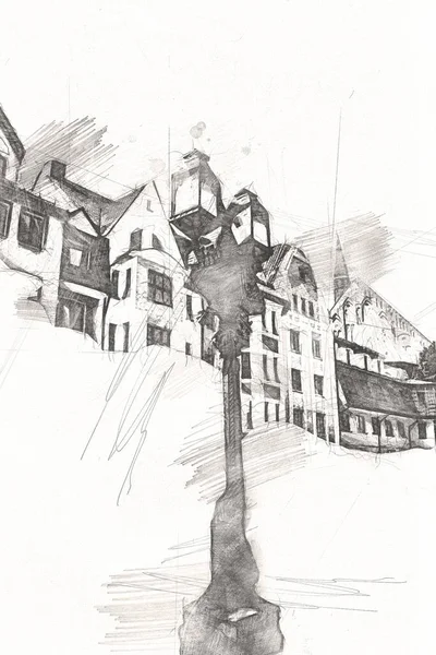 Kolobrzeg Oude Stad Stadhuis Polen Illustratie Tekening Schets — Stockfoto