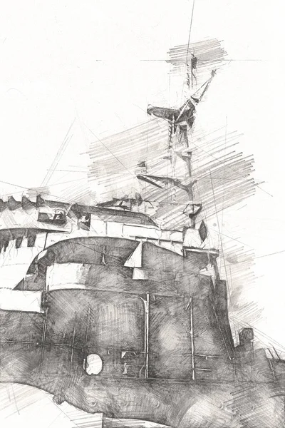 Battleship Mer Illustration Antique Vintage Art Dessin — Photo