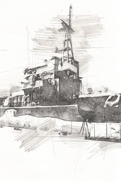 Pancernik Morze Ilustracja Antyczny Vintage Sztuka Rysunek — Zdjęcie stockowe