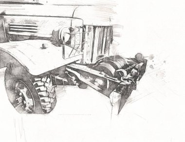 Zırhlı Araç Teknik Askeri Kamyon Sanat Çizimi