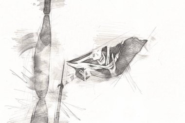 Korsan bayrağında kafatası ve kemikler, resim çizimi klasik