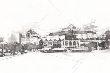 Sopot sanat çiziminde kare ve gezinti mimari dönüm noktası