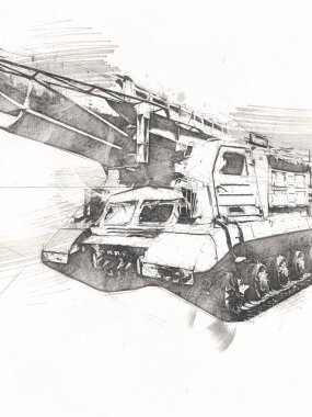 Vintage tank izole çizim sanat illüstrasyonu