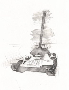 Vintage tank izole çizim sanat illüstrasyonu