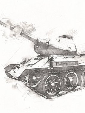 Vintage tank izole çizim sanat illüstrasyonu