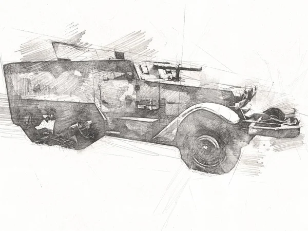 Véhicule Blindé Technique Militaire Camion Art Illustration Isolé Croquis — Photo