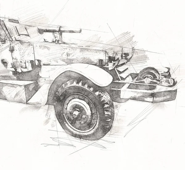 装甲车技术军用卡车艺术图解孤立草图 — 图库照片